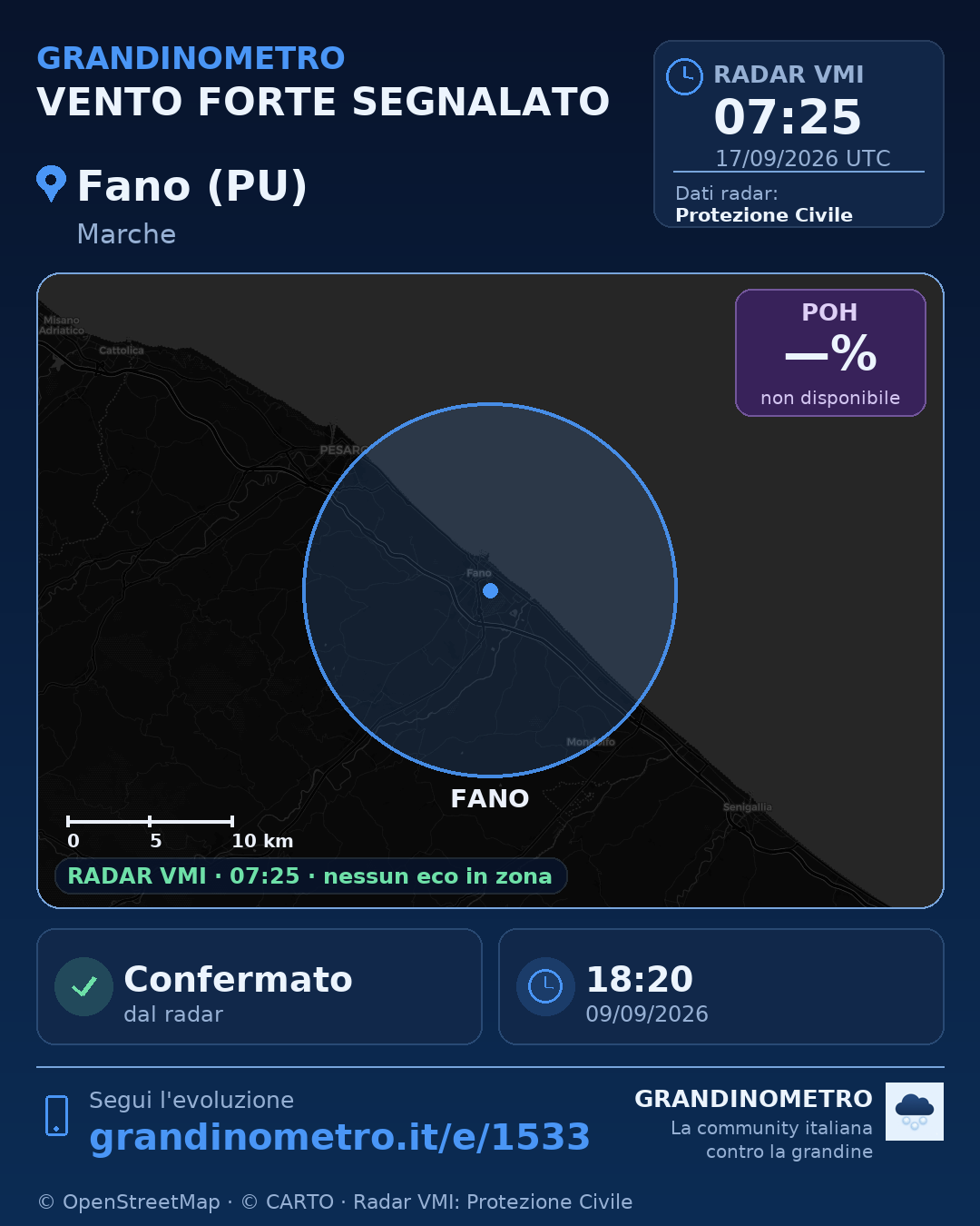Mappa dell'evento: vento forte a Fano (PU)