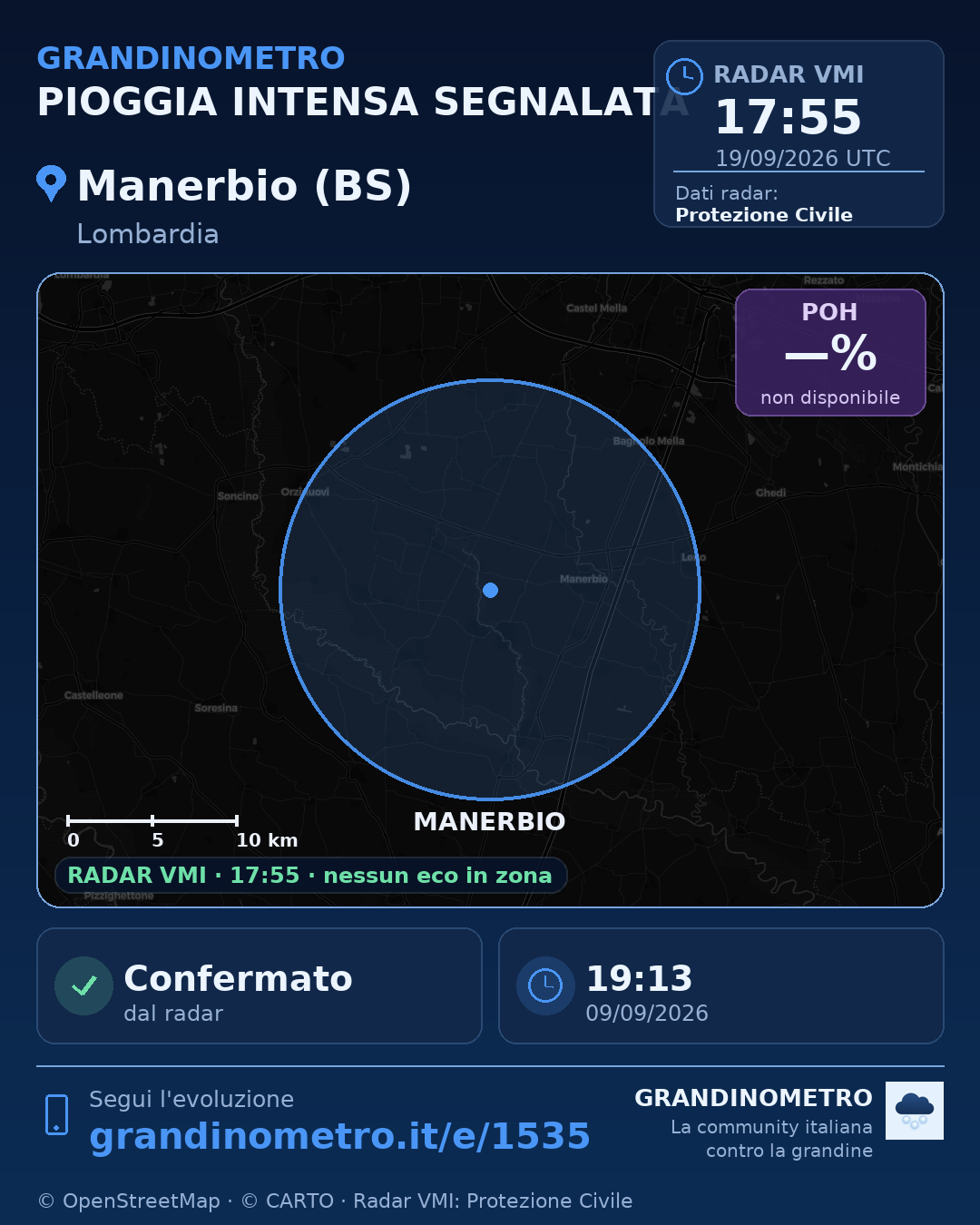 Mappa dell'evento: pioggia intensa a Manerbio (BS)