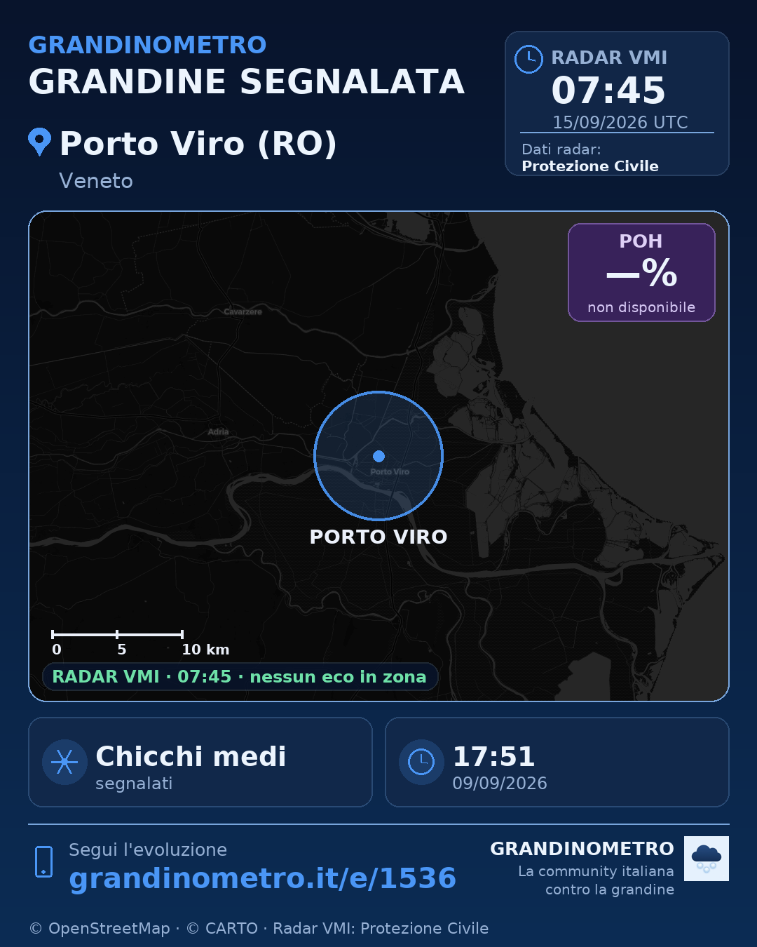 Mappa dell'evento: grandine a Porto Viro (RO)