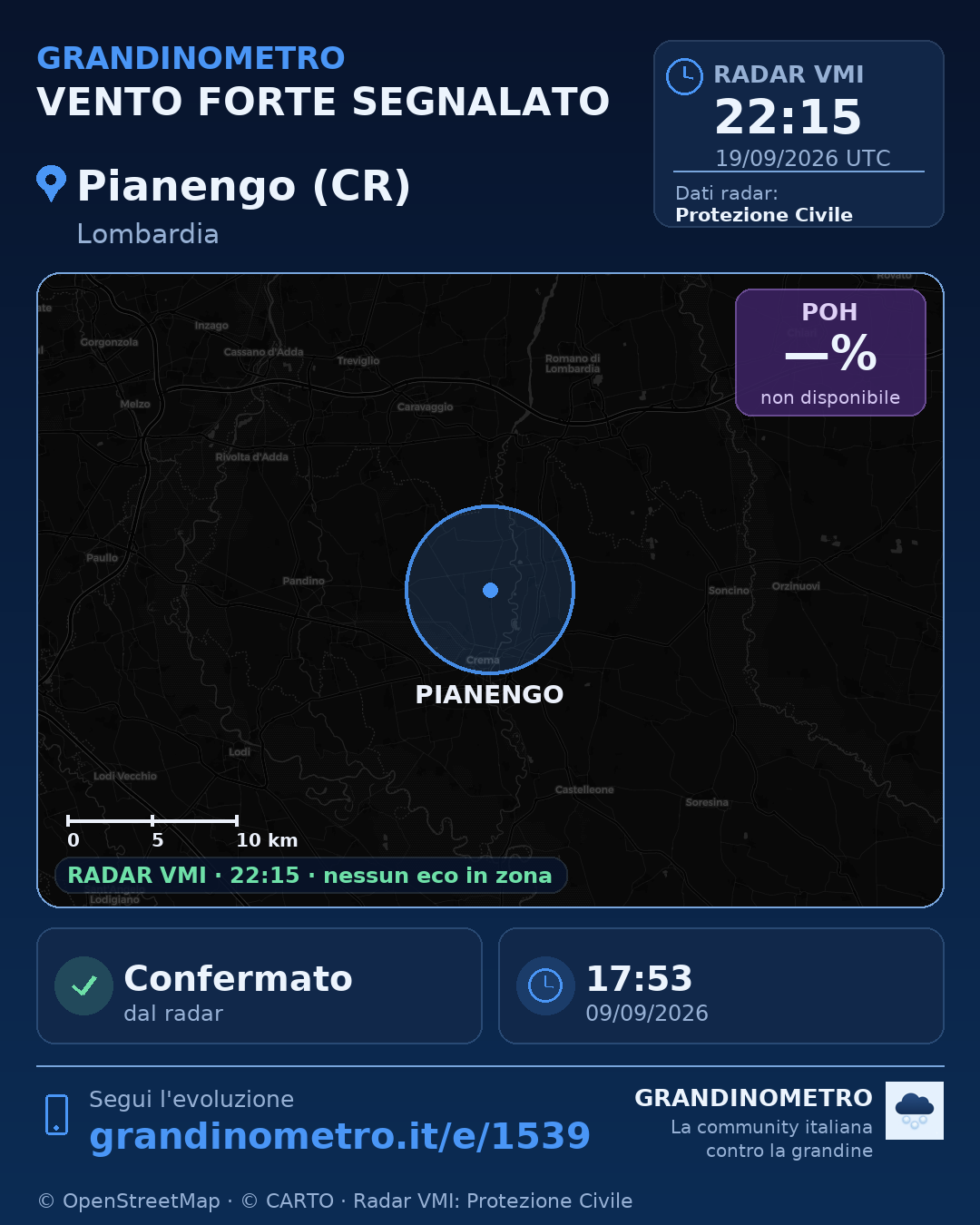 Mappa dell'evento: vento forte a Pianengo (CR)