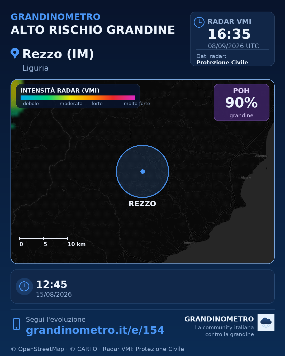 Mappa dell'evento: grandine a Rezzo (IM)