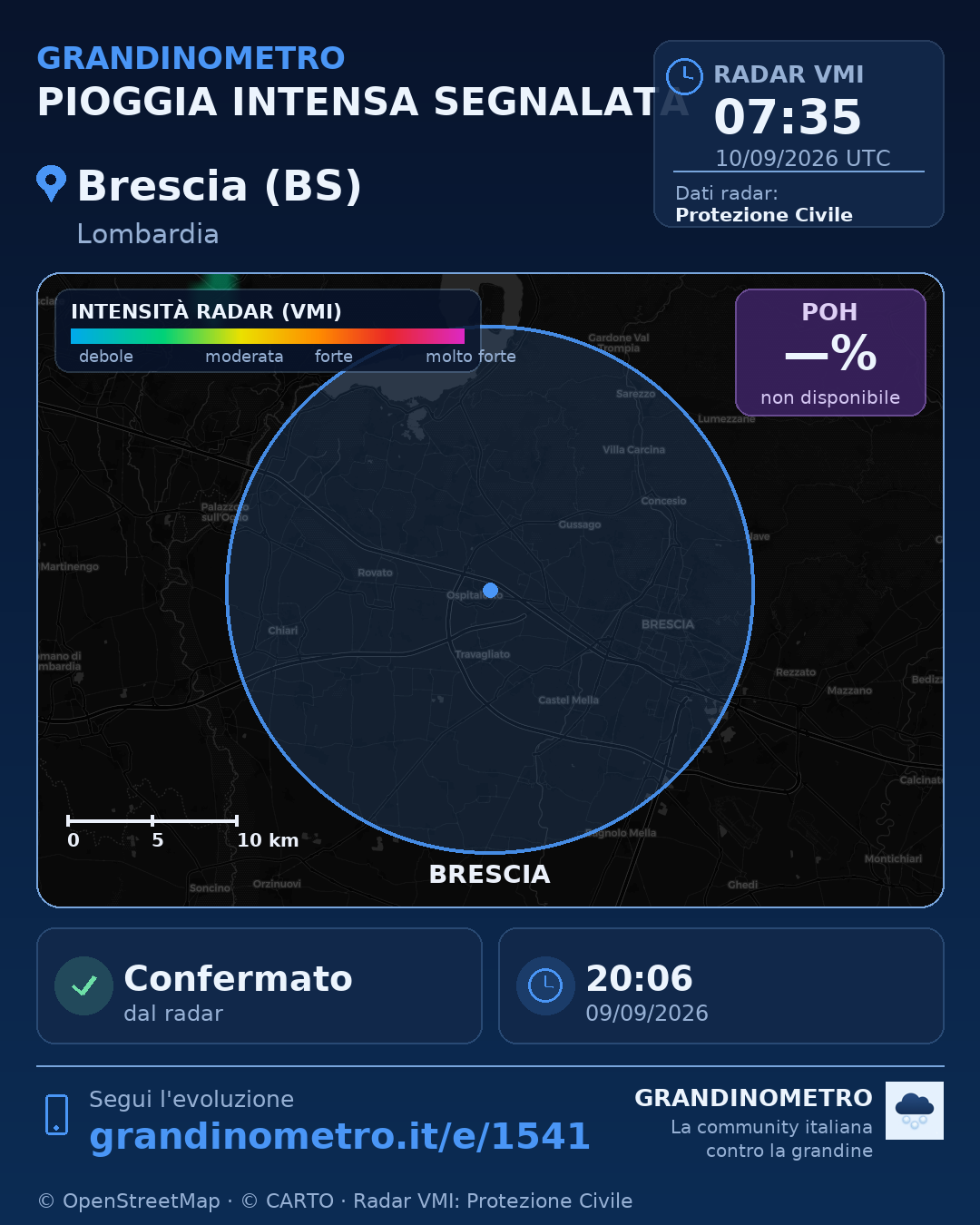 Mappa dell'evento: pioggia intensa a Brescia (BS)