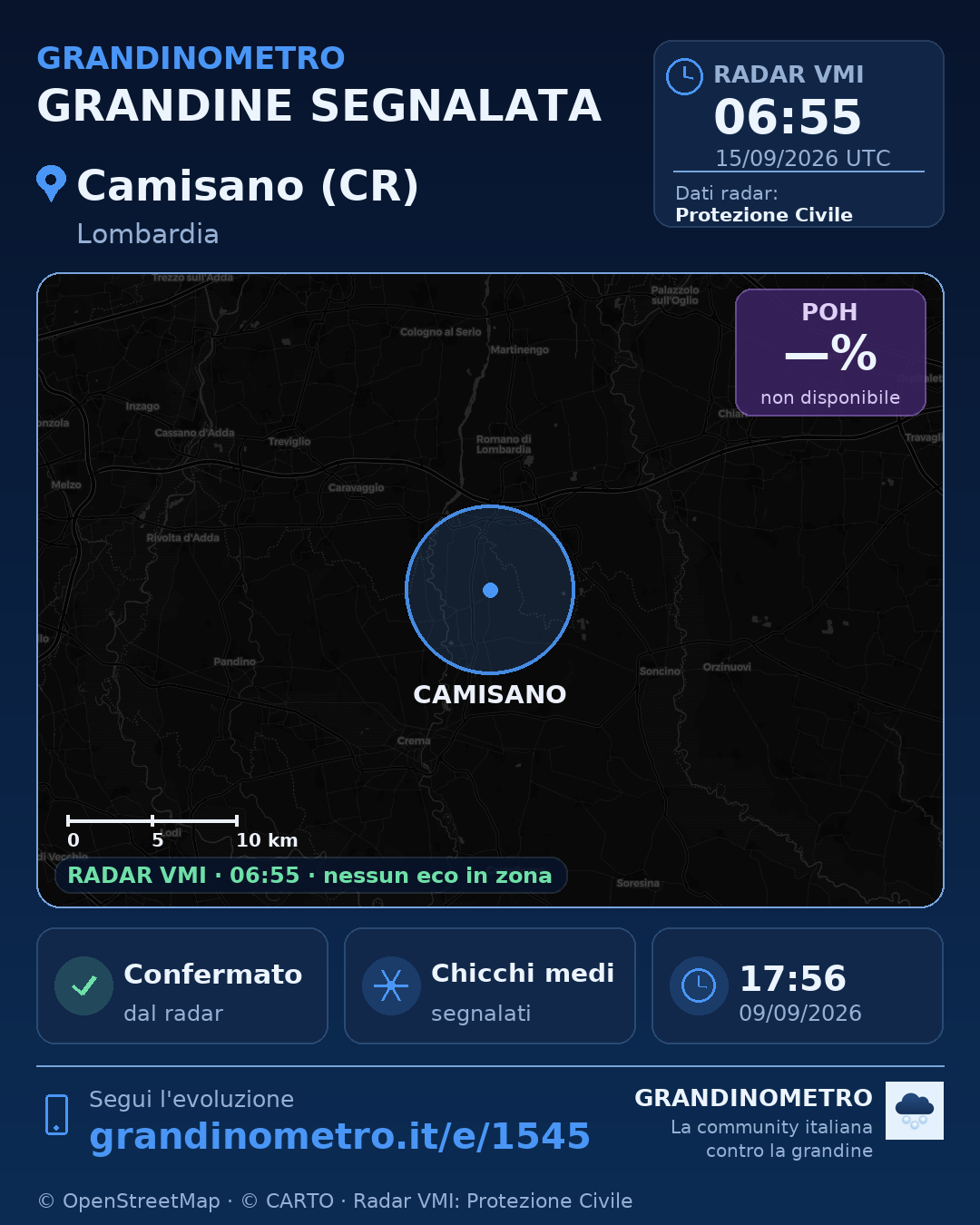 Mappa dell'evento: grandine a Camisano (CR)