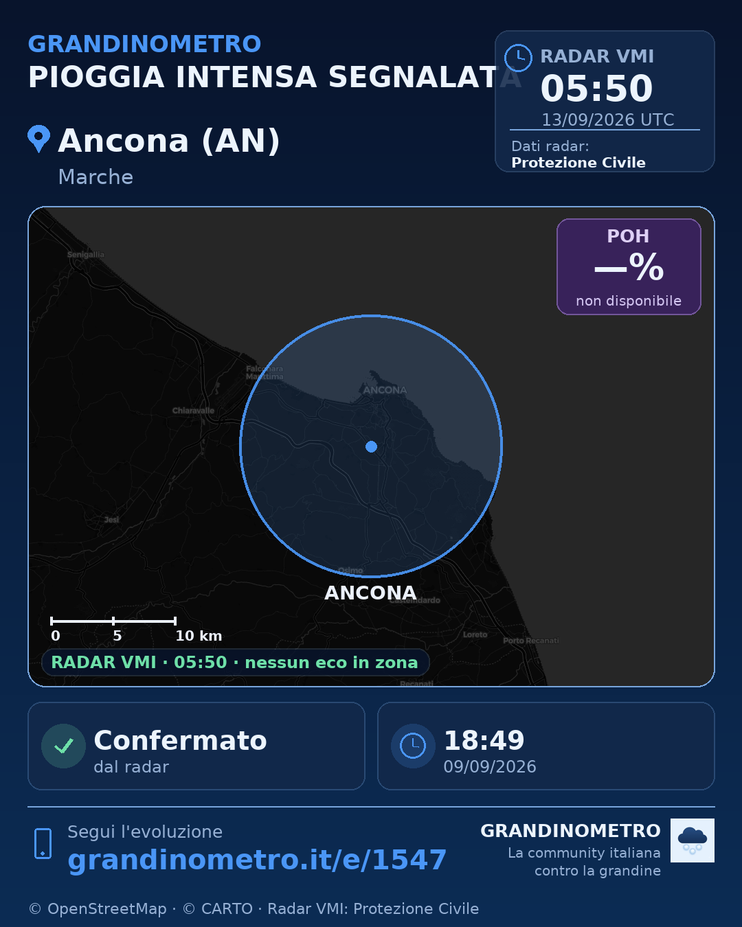 Mappa dell'evento: pioggia intensa ad Ancona (AN)