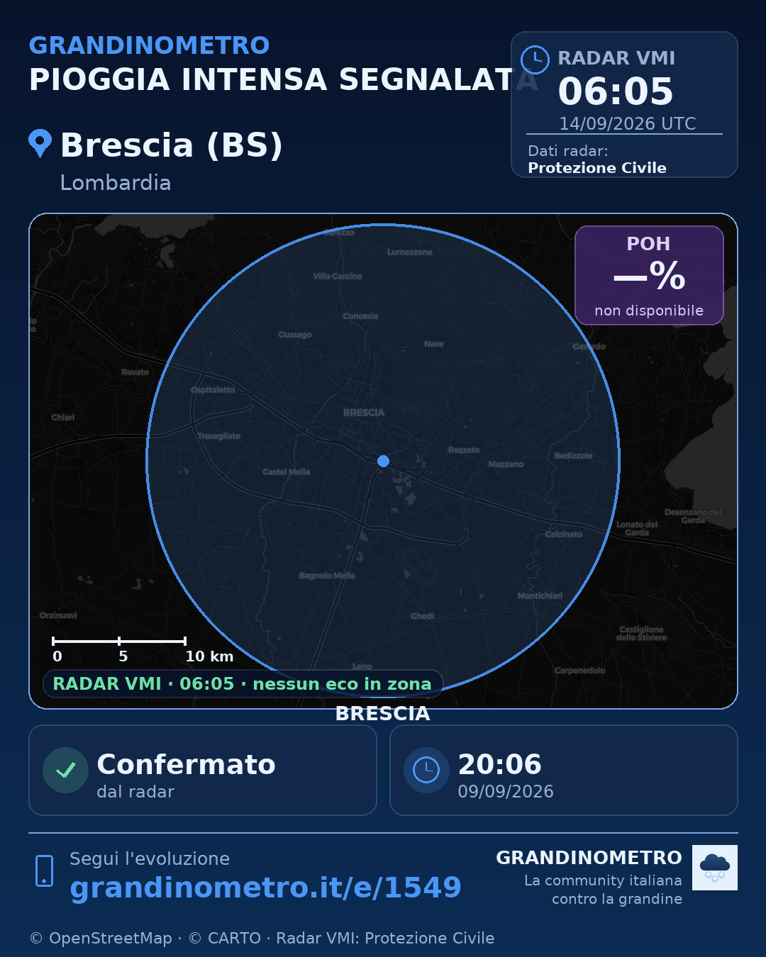 Mappa dell'evento: pioggia intensa a Brescia (BS)