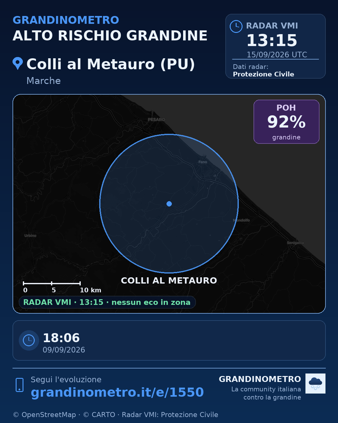 Mappa dell'evento: grandine a Colli al Metauro (PU)