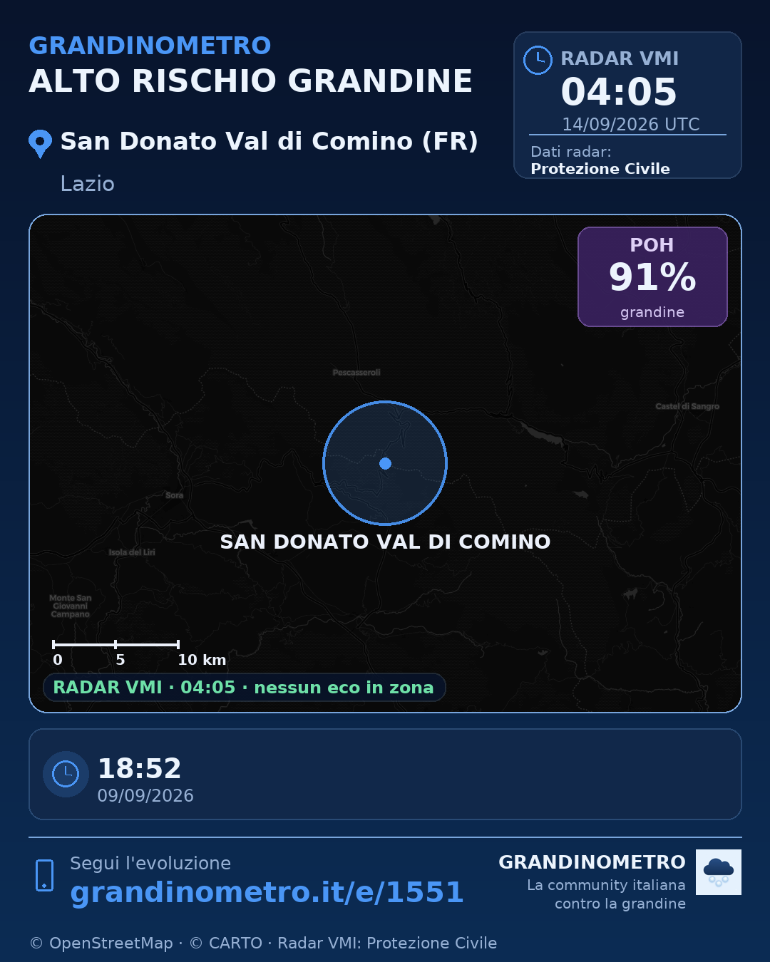 Mappa dell'evento: grandine a San Donato Val di Comino (FR)