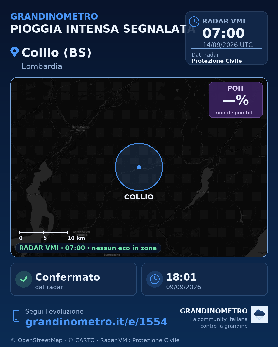 Mappa dell'evento: pioggia intensa a Collio (BS)
