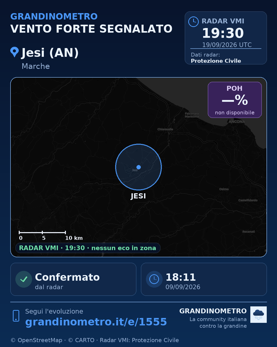 Mappa dell'evento: vento forte a Jesi (AN)