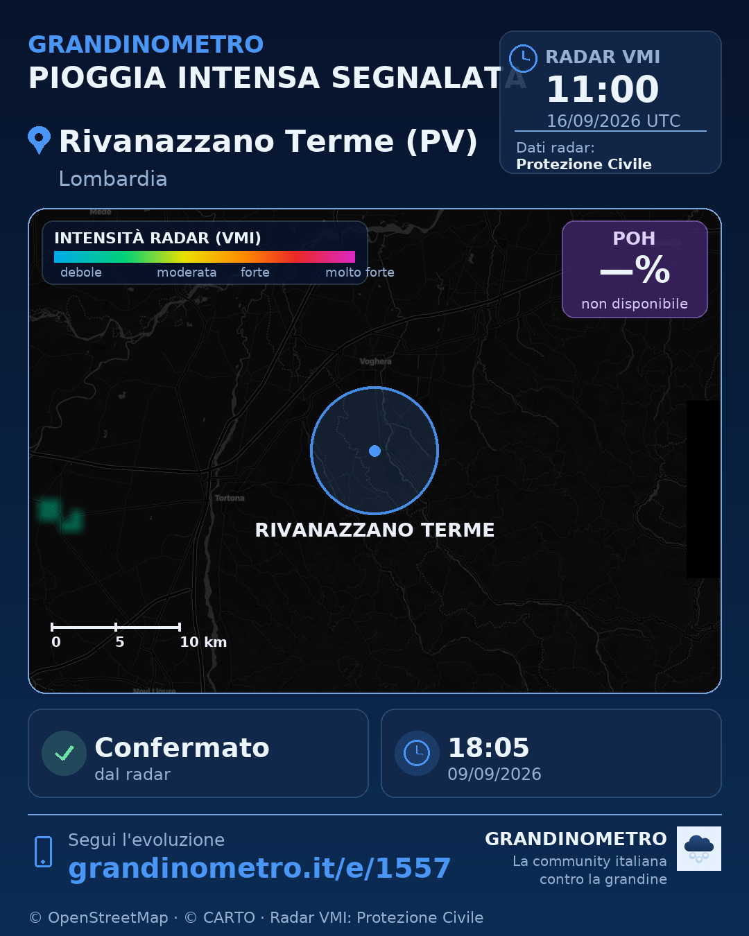 Mappa dell'evento: pioggia intensa a Rivanazzano Terme (PV)