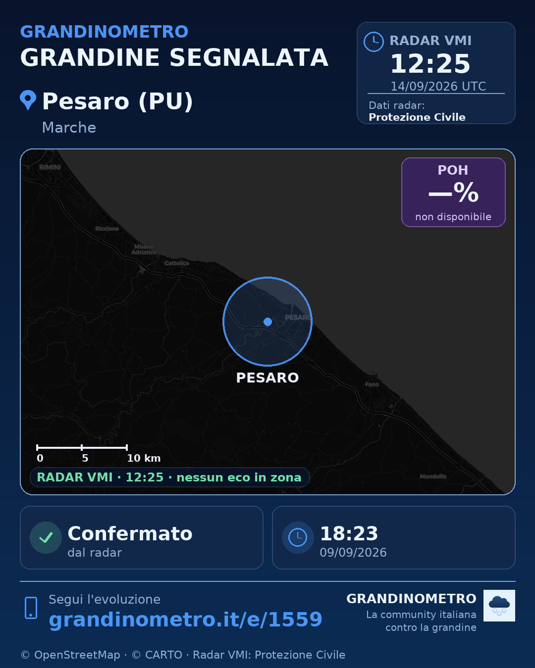Mappa dell'evento: grandine a Pesaro (PU)