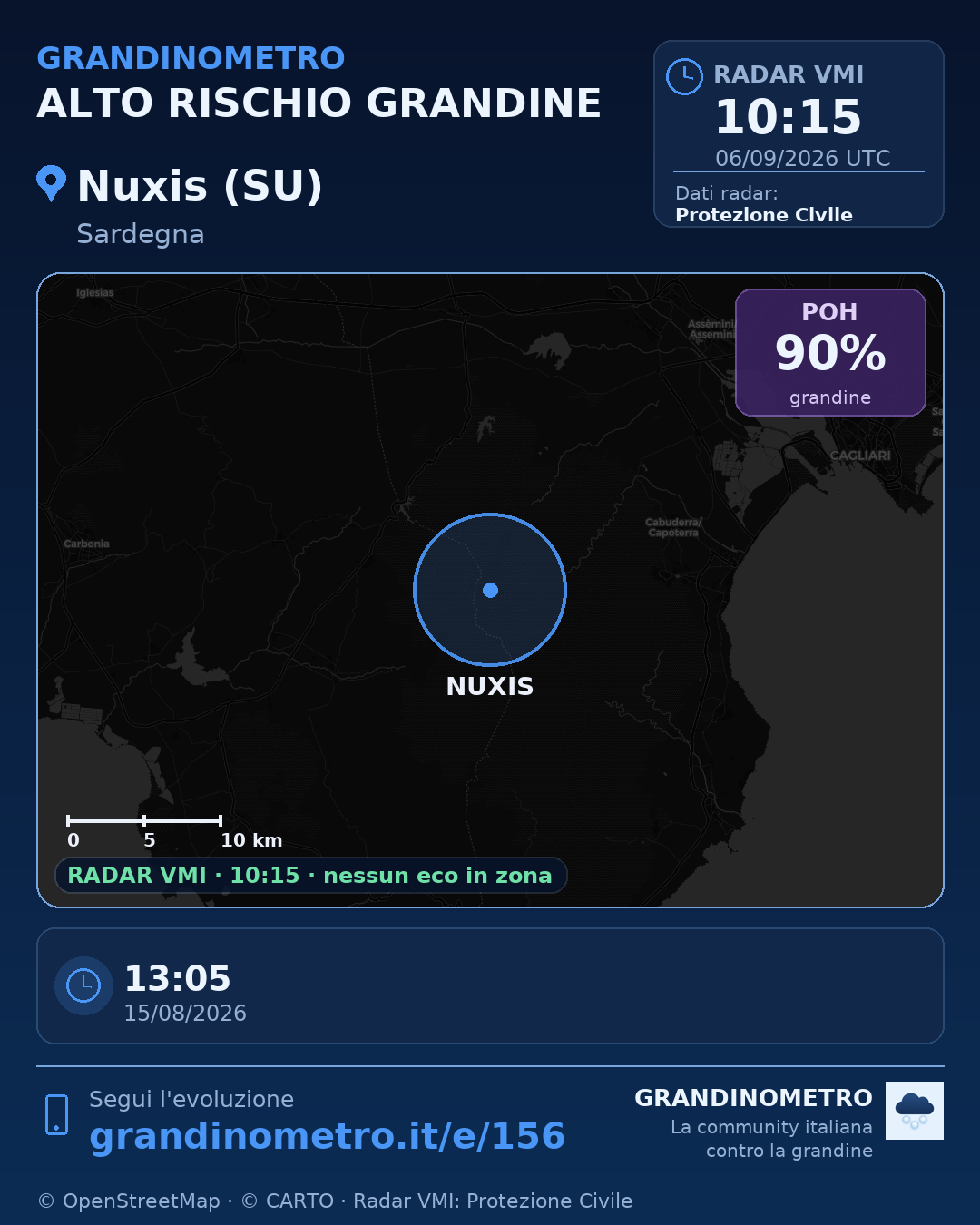 Mappa dell'evento: grandine a Nuxis (SU)