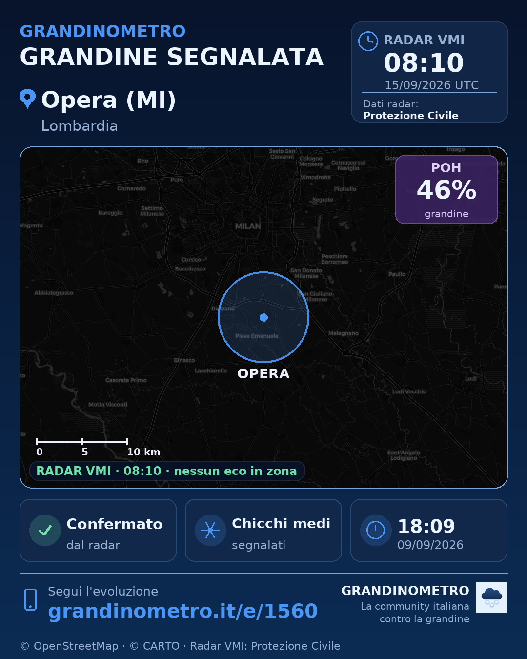Mappa dell'evento: grandine a Opera (MI)