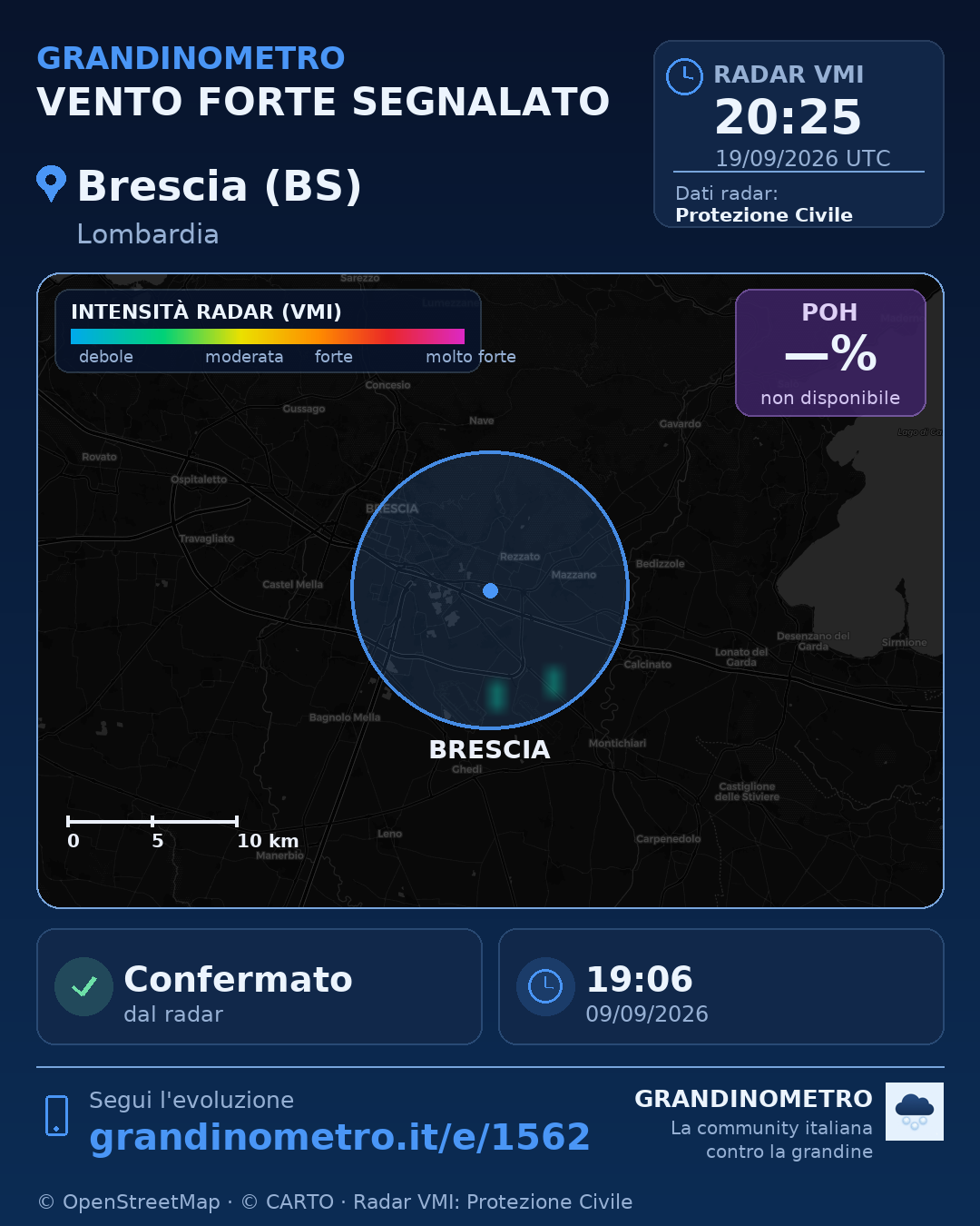 Mappa dell'evento: vento forte a Brescia (BS)