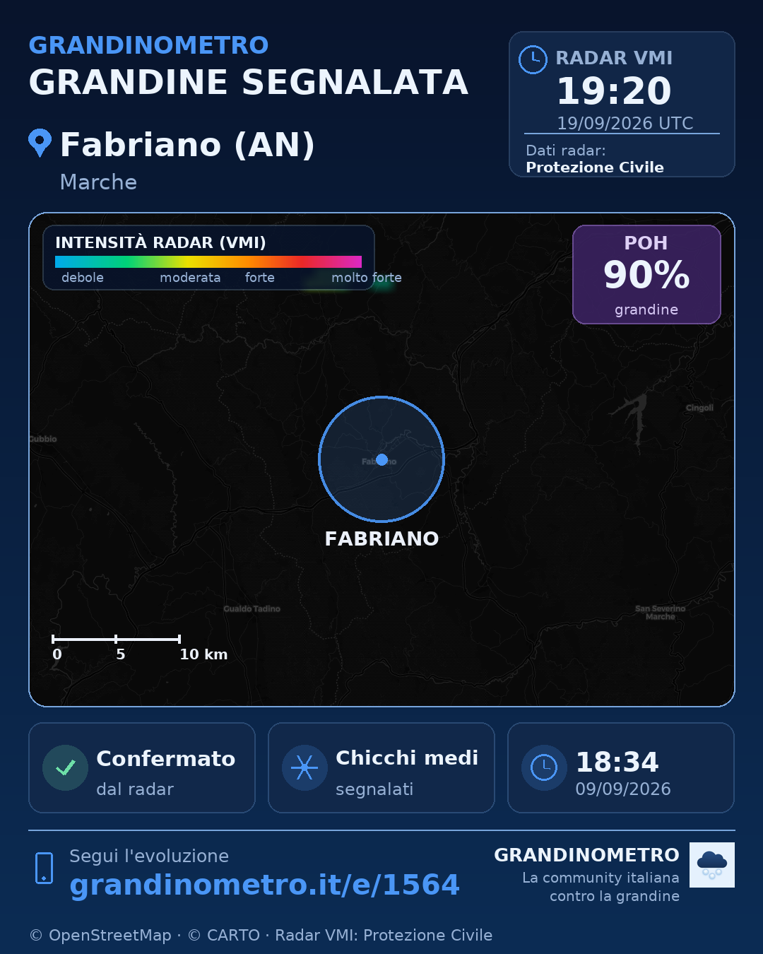 Mappa dell'evento: grandine a Fabriano (AN)