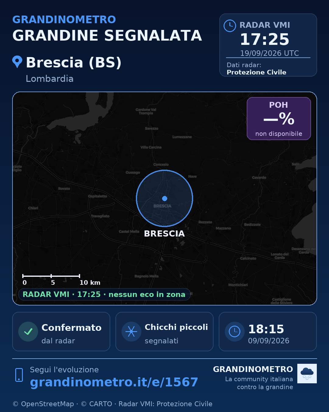 Mappa dell'evento: grandine a Brescia (BS)