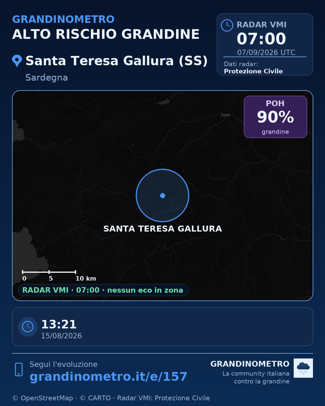 Mappa dell'evento: grandine a Santa Teresa Gallura (SS)