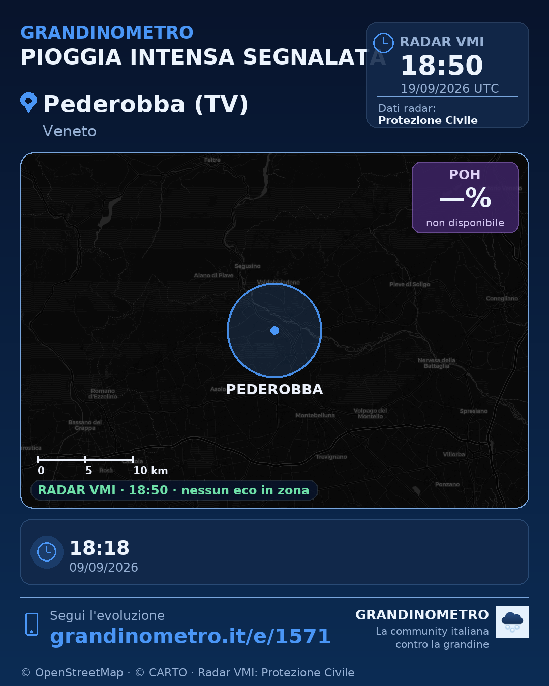 Mappa dell'evento: pioggia intensa a Pederobba (TV)