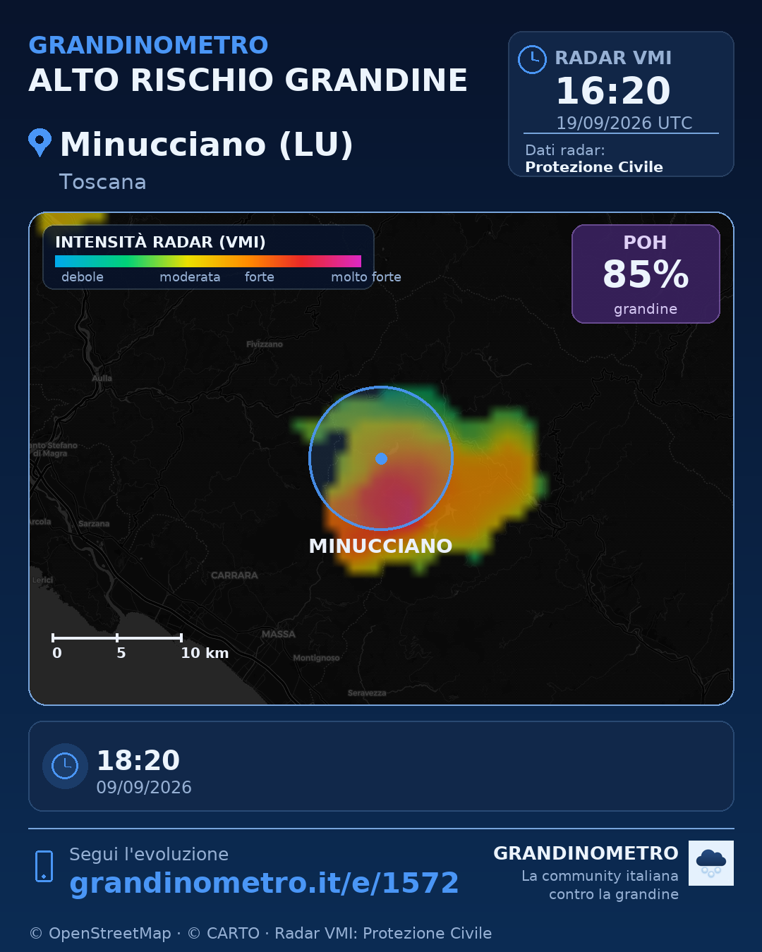 Mappa dell'evento: grandine a Minucciano (LU)