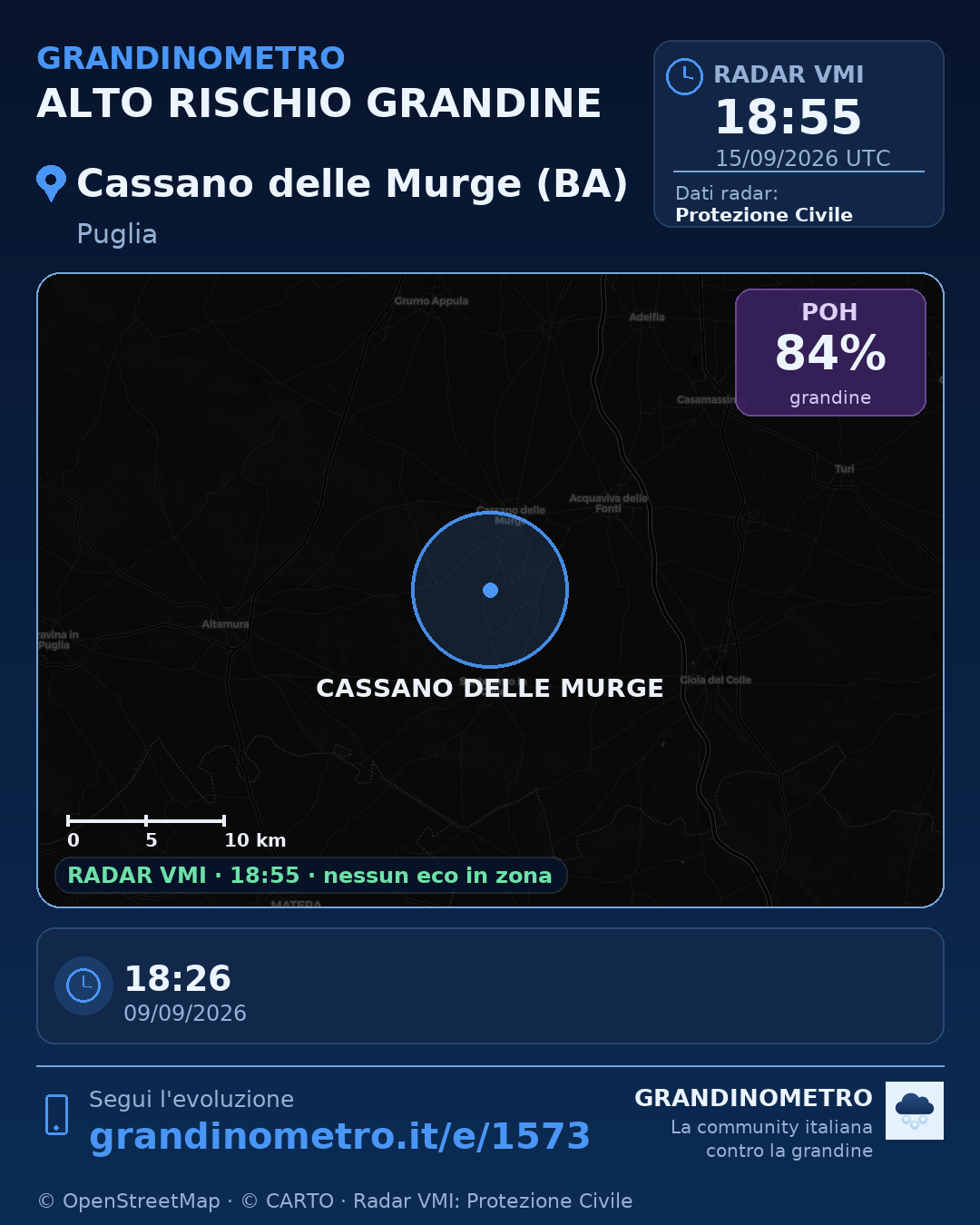Mappa dell'evento: grandine a Cassano delle Murge (BA)