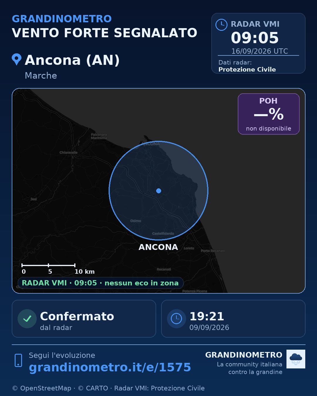 Mappa dell'evento: vento forte ad Ancona (AN)
