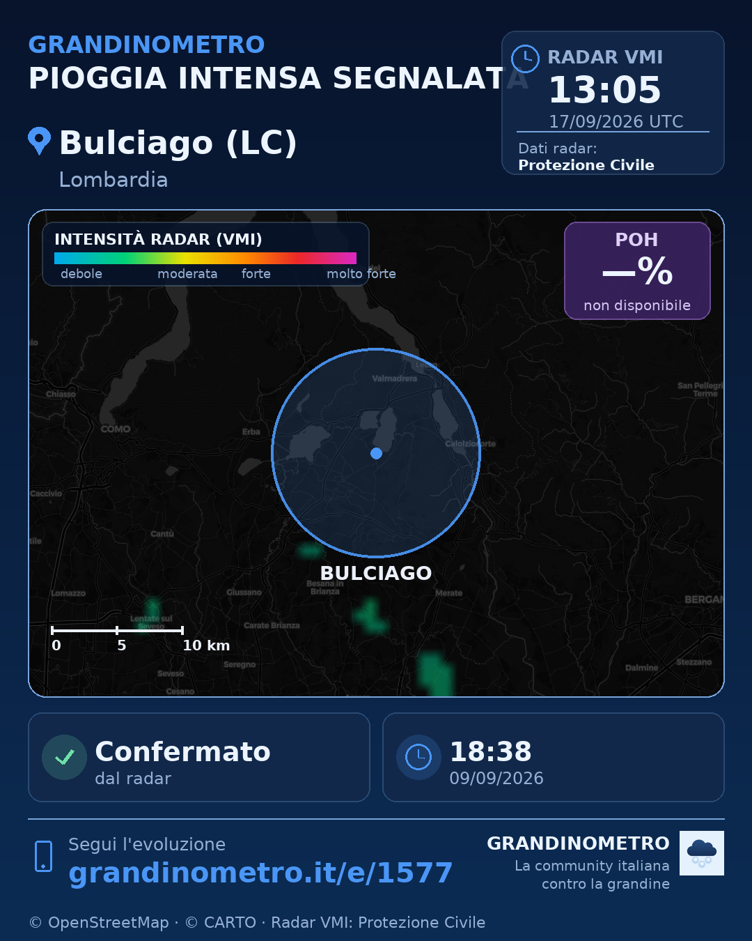 Mappa dell'evento: pioggia intensa a Bulciago (LC)