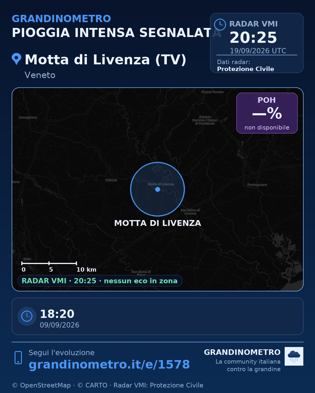 Mappa dell'evento: pioggia intensa a Motta di Livenza (TV)