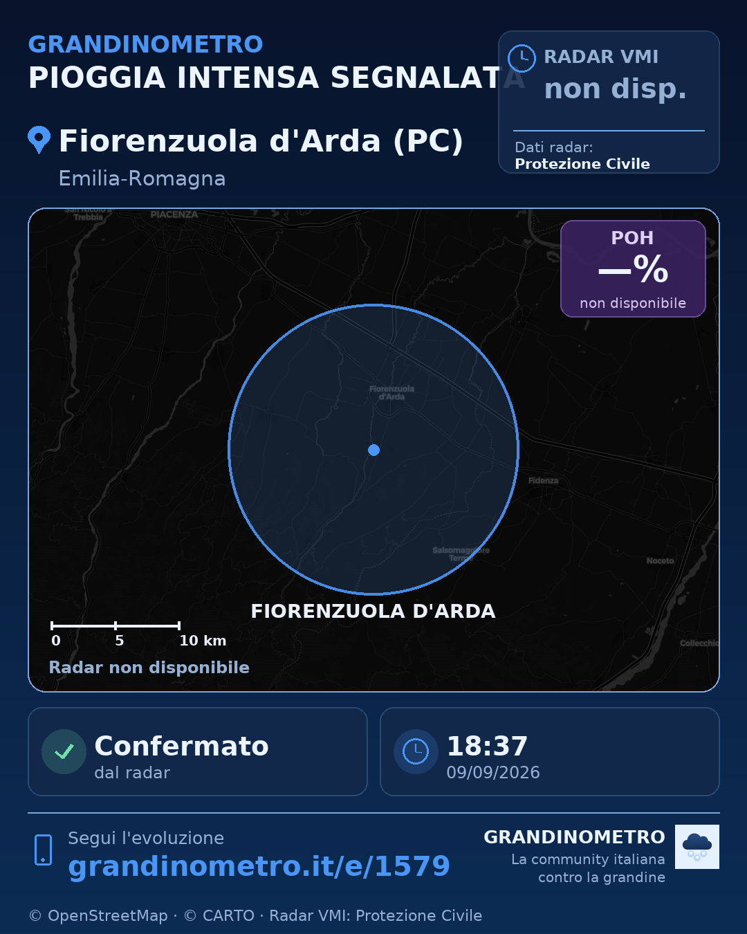 Mappa dell'evento: pioggia intensa a Fiorenzuola d'Arda (PC)