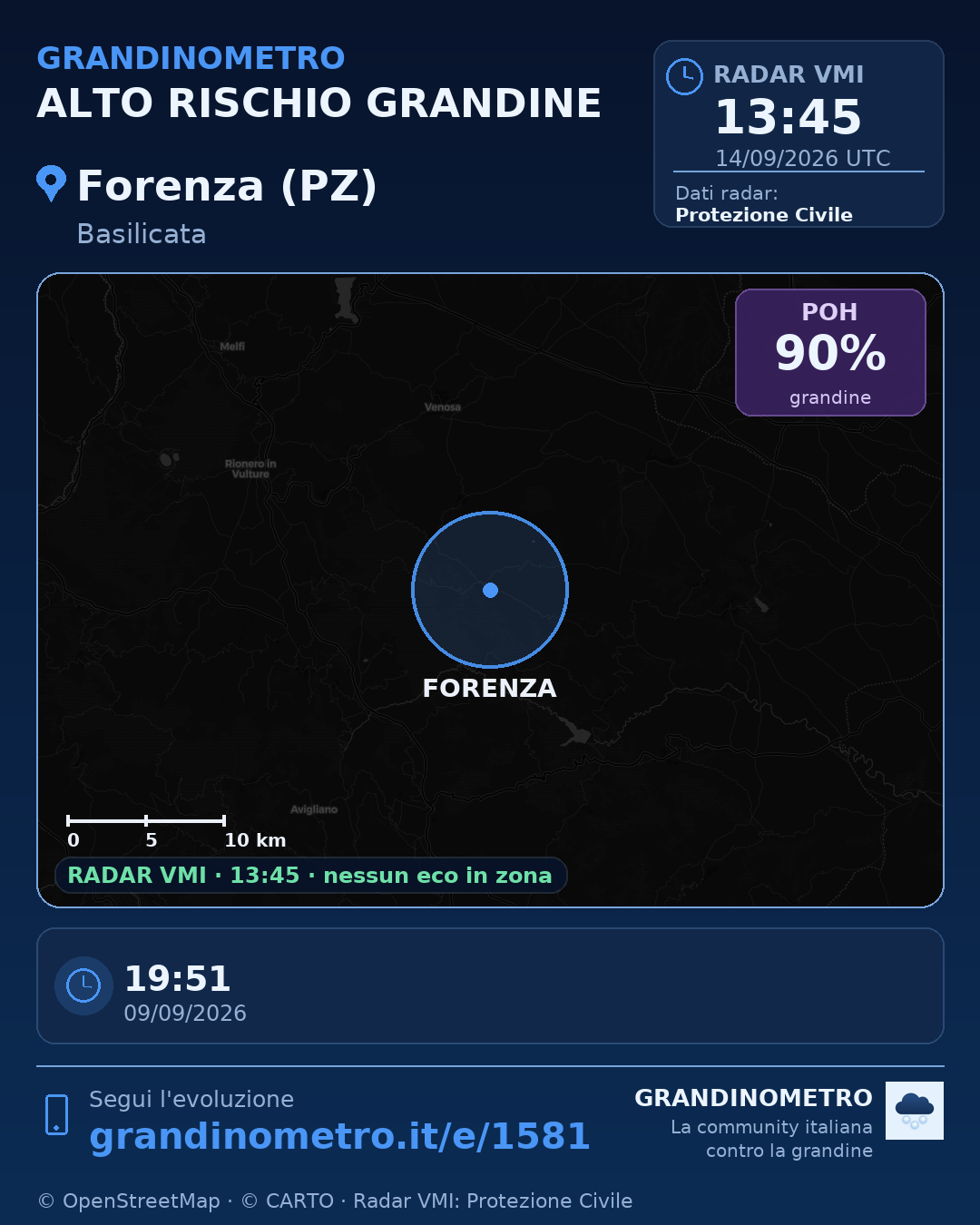 Mappa dell'evento: grandine a Forenza (PZ)