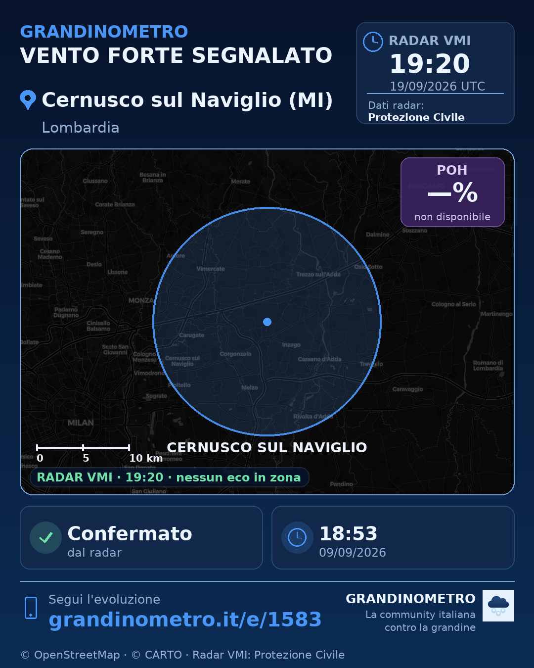Mappa dell'evento: vento forte a Cernusco sul Naviglio (MI)