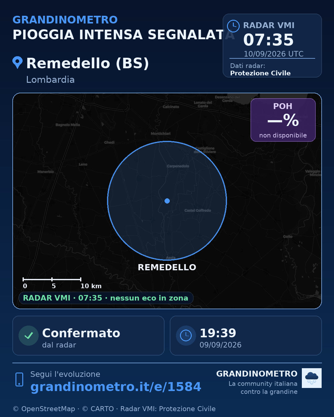 Mappa dell'evento: pioggia intensa a Remedello (BS)