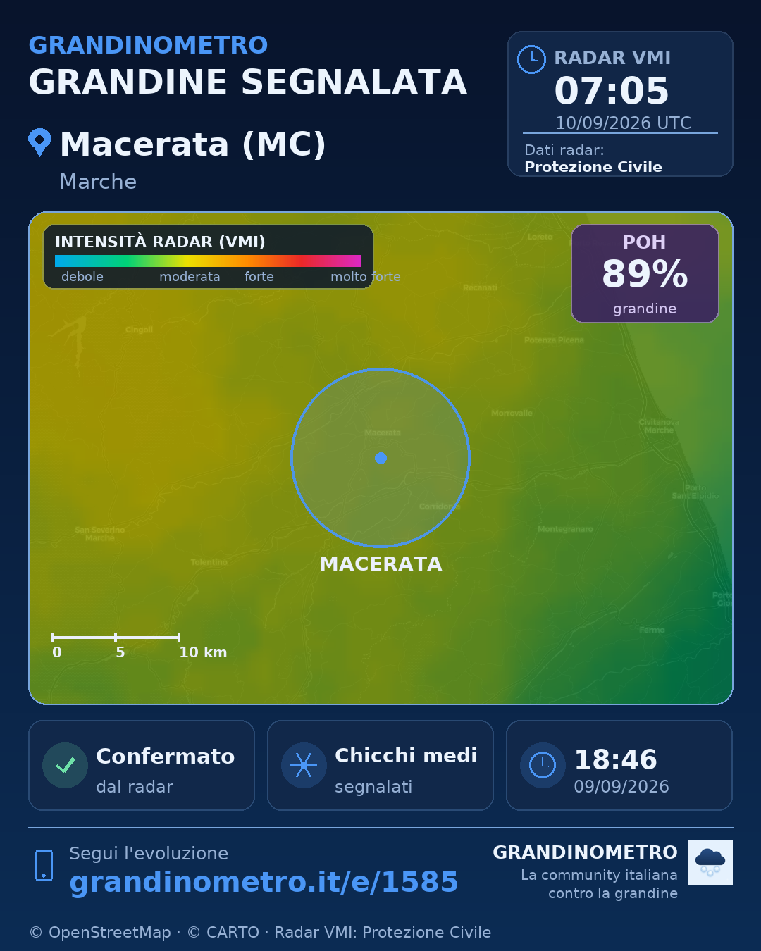 Mappa dell'evento: grandine a Macerata (MC)
