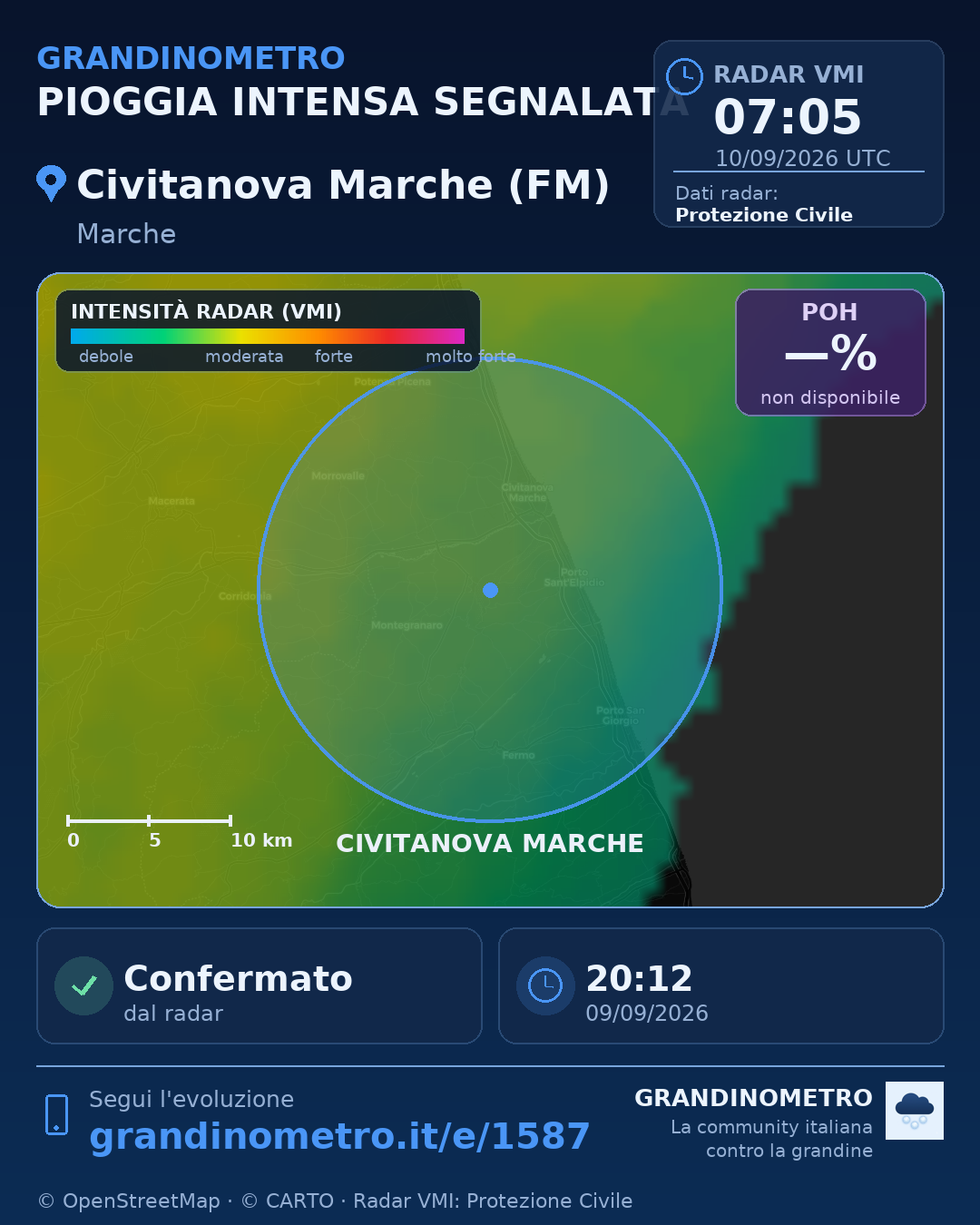 Mappa dell'evento: pioggia intensa a Civitanova Marche (FM)