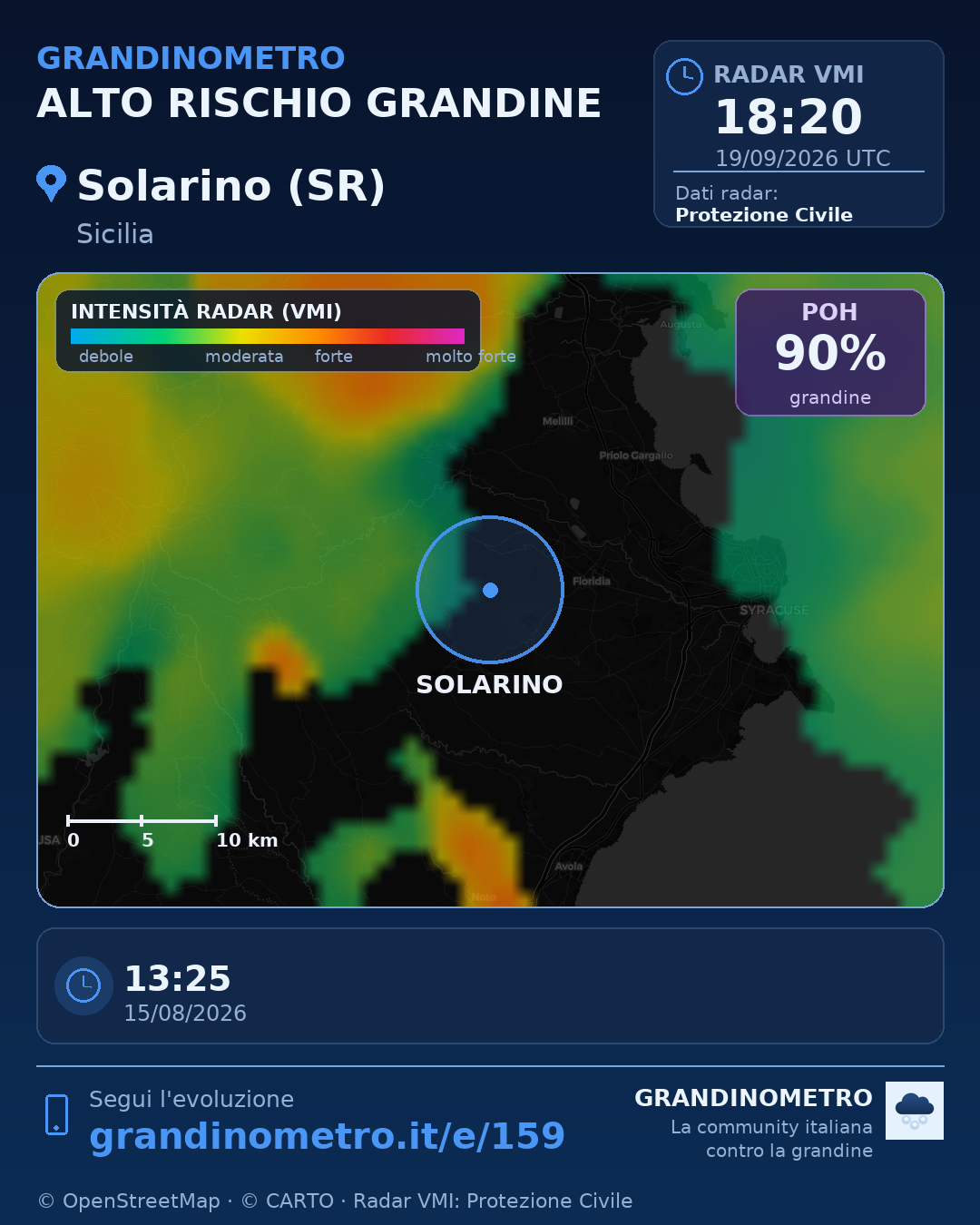 Mappa dell'evento: grandine a Solarino (SR)