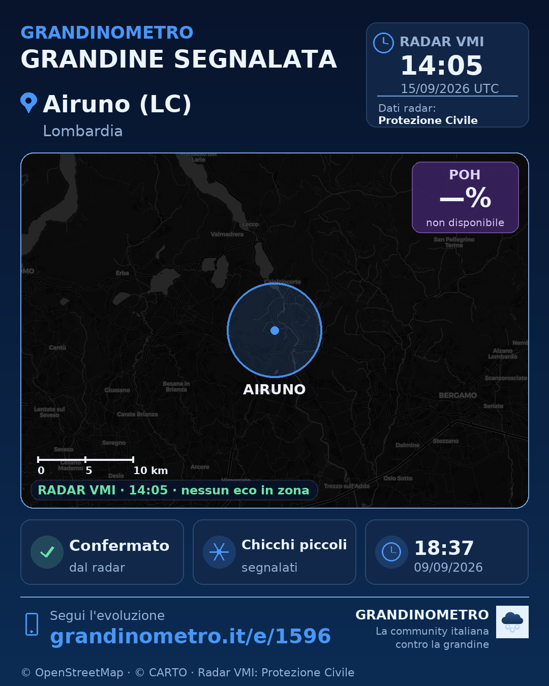 Mappa dell'evento: grandine ad Airuno (LC)