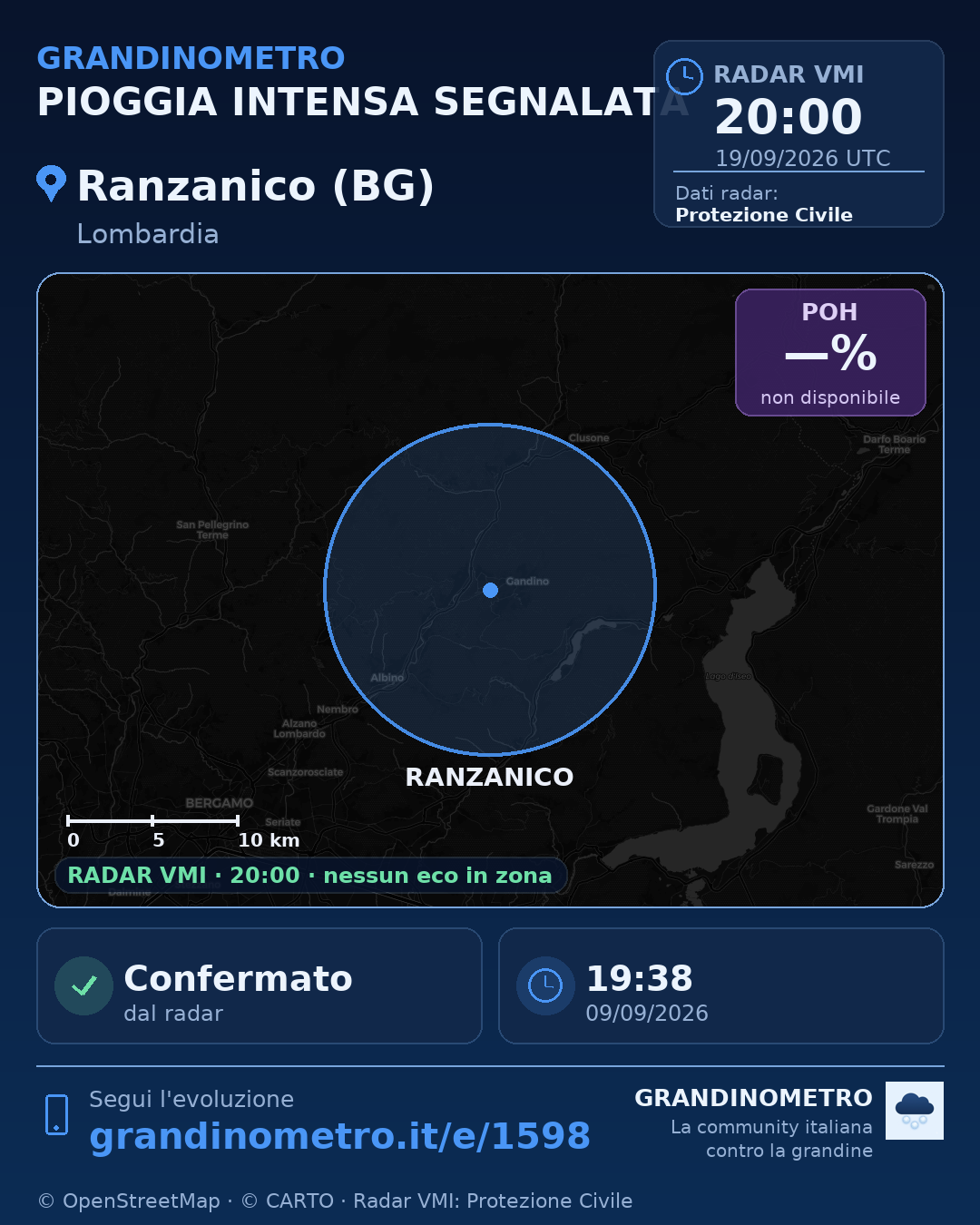 Mappa dell'evento: pioggia intensa a Ranzanico (BG)