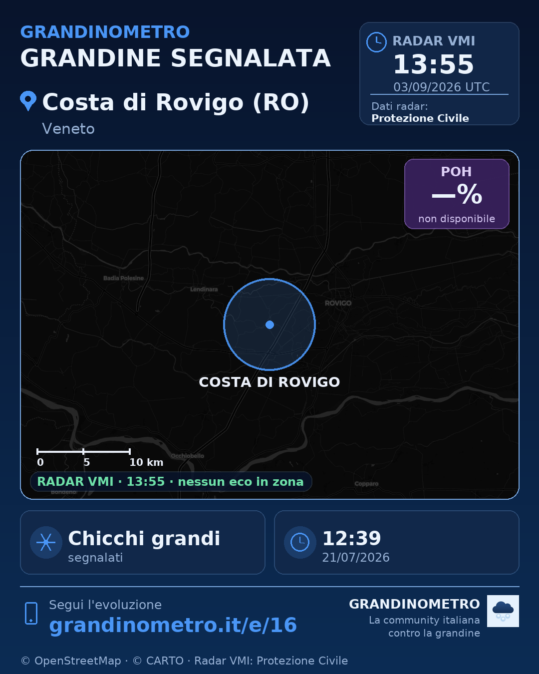 Mappa dell'evento: grandine a Costa di Rovigo (RO)