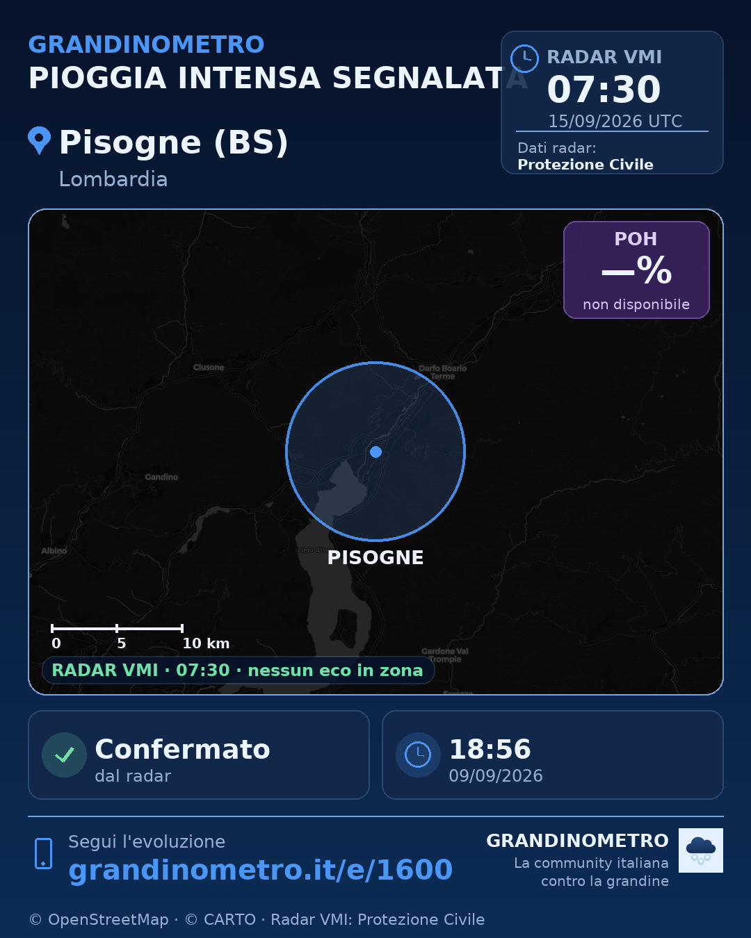 Mappa dell'evento: pioggia intensa a Pisogne (BS)