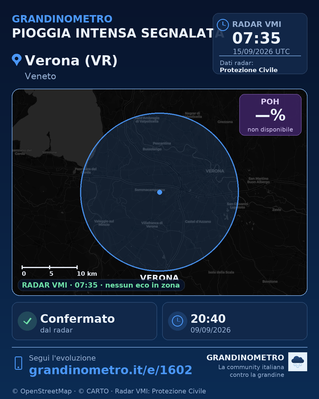 Mappa dell'evento: pioggia intensa a Verona (VR)