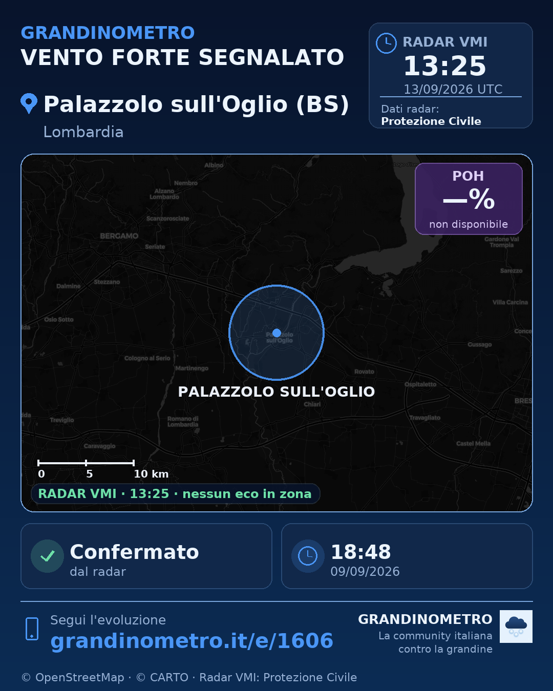 Mappa dell'evento: vento forte a Palazzolo sull'Oglio (BS)