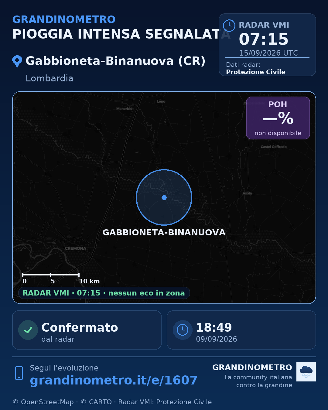 Mappa dell'evento: pioggia intensa a Gabbioneta-Binanuova (CR)