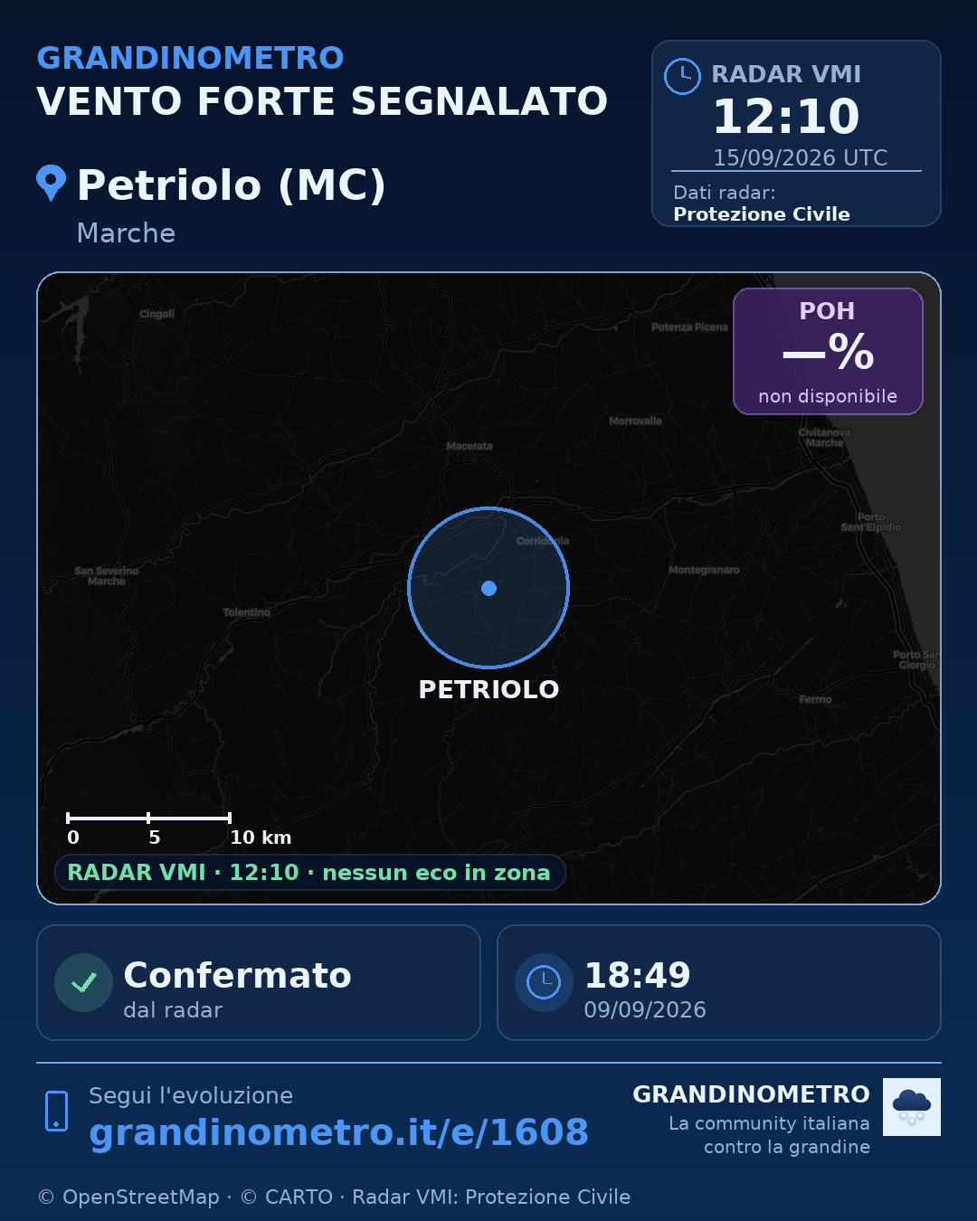 Mappa dell'evento: vento forte a Petriolo (MC)
