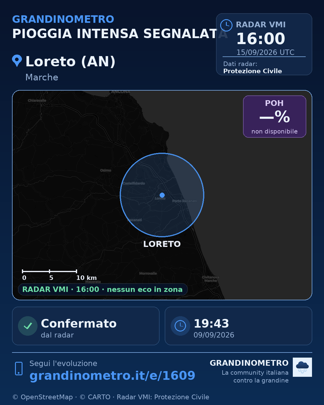 Mappa dell'evento: pioggia intensa a Loreto (AN)