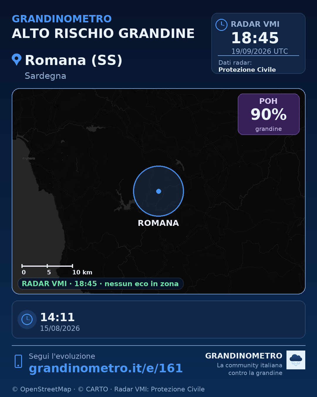 Mappa dell'evento: grandine a Romana (SS)