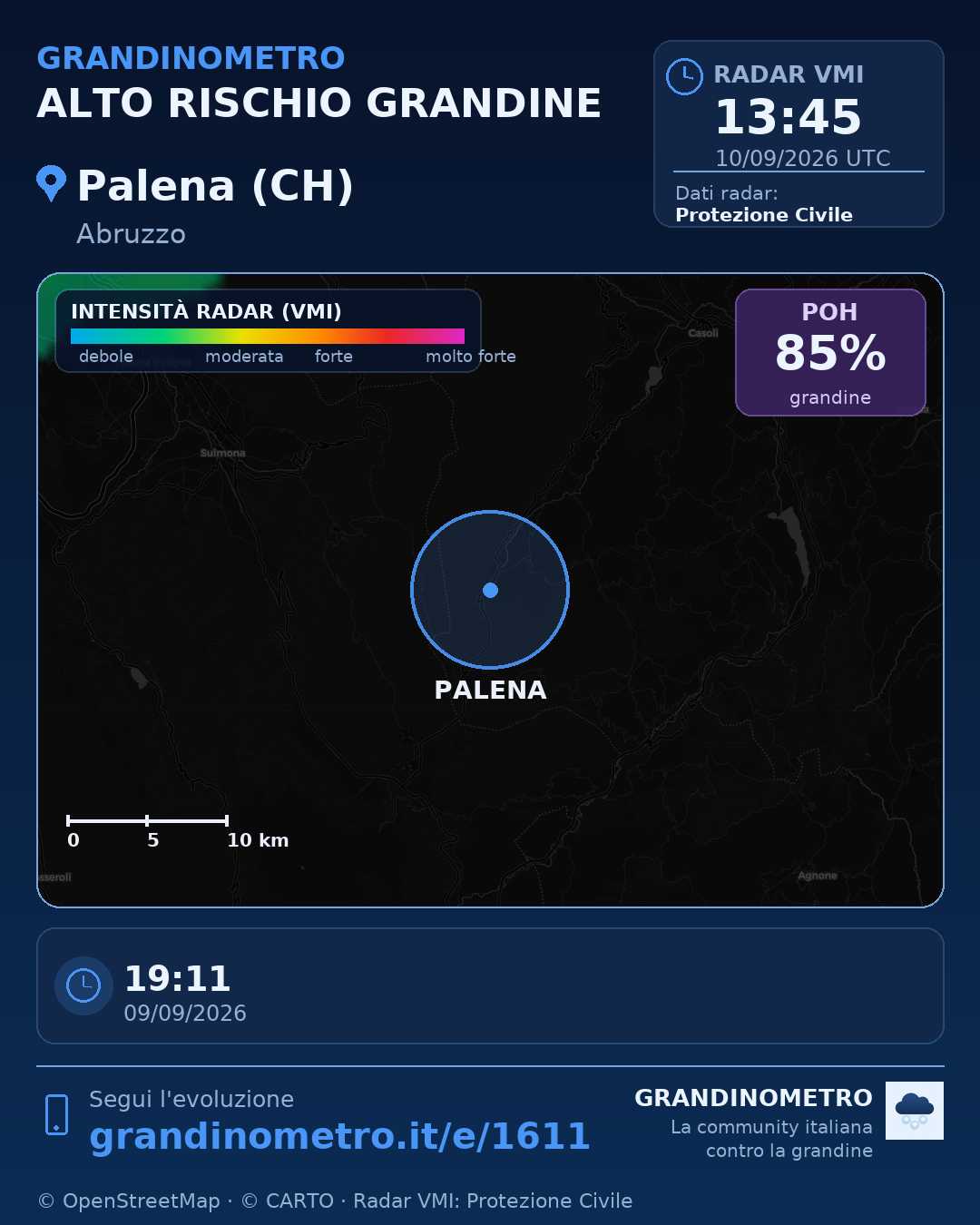 Mappa dell'evento: grandine a Palena (CH)