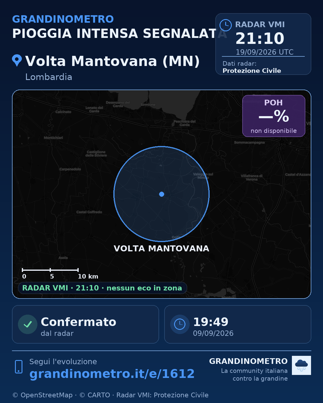 Mappa dell'evento: pioggia intensa a Volta Mantovana (MN)
