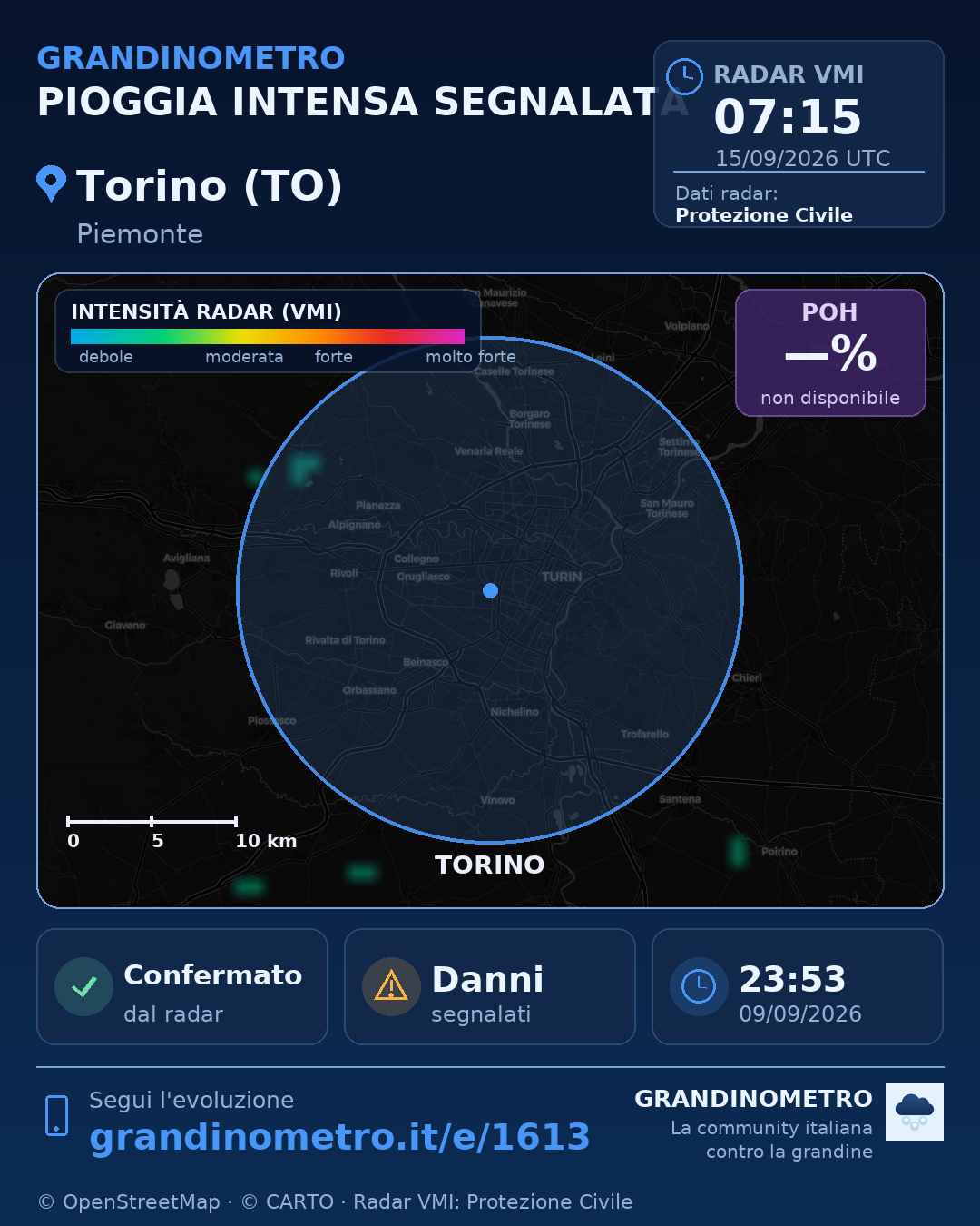 Mappa dell'evento: pioggia intensa a Torino (TO)