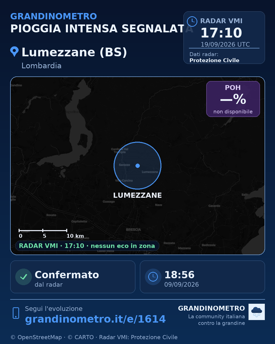 Mappa dell'evento: pioggia intensa a Lumezzane (BS)