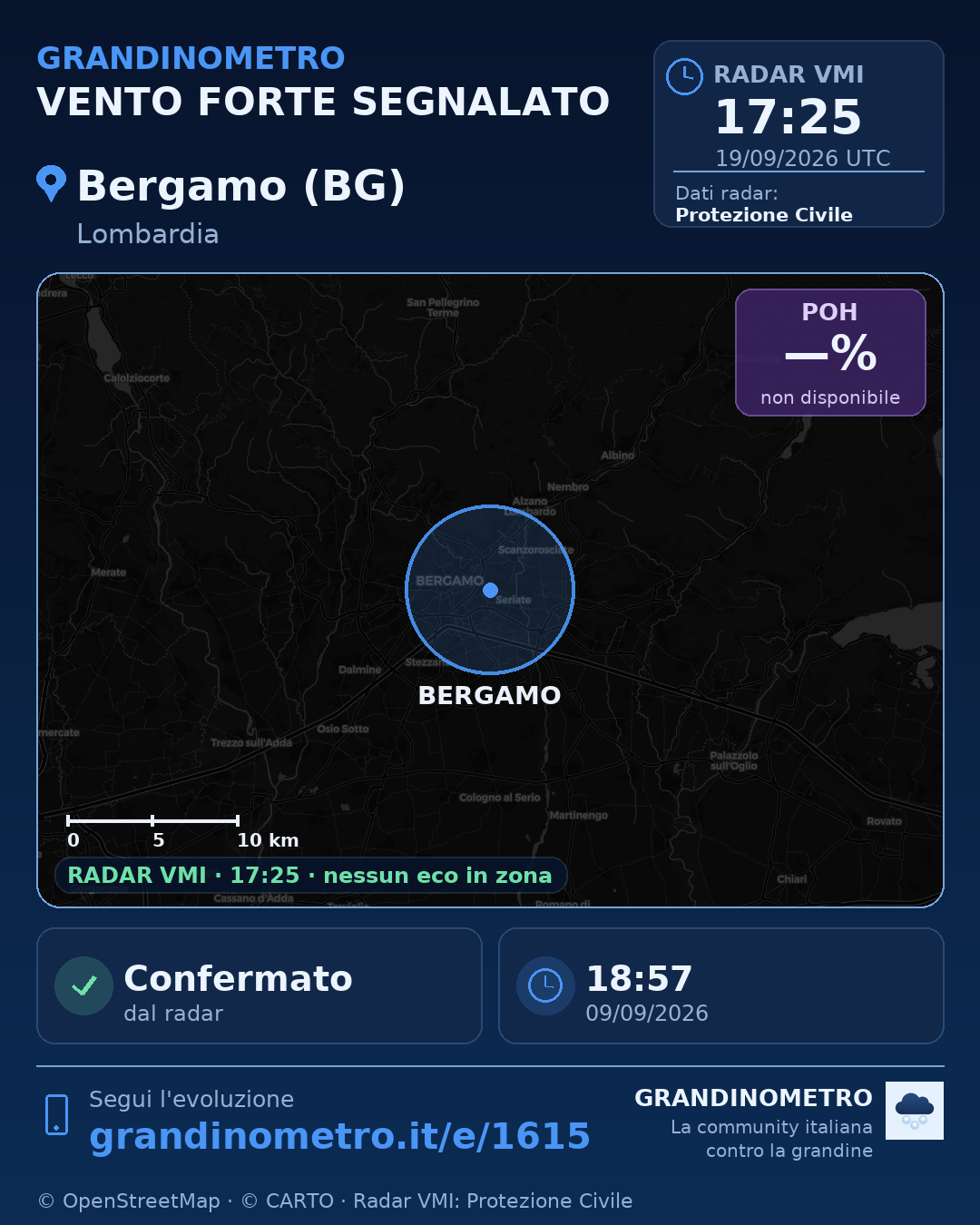 Mappa dell'evento: vento forte a Bergamo (BG)