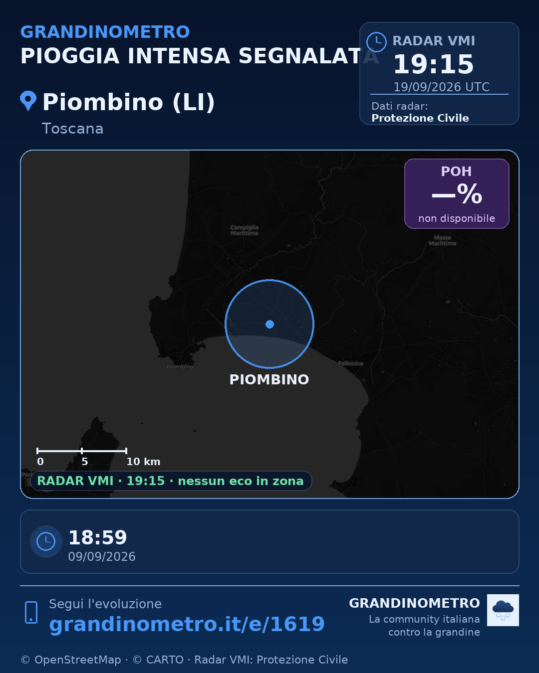 Mappa dell'evento: pioggia intensa a Piombino (LI)